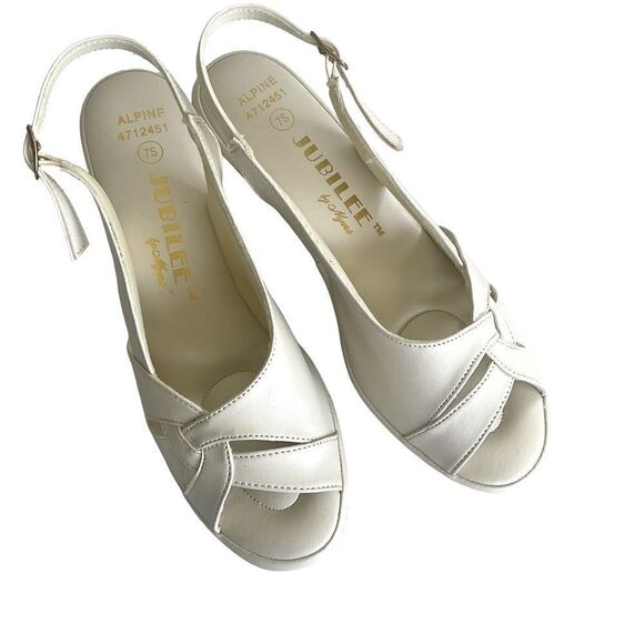 Jubilee By Myers Alpine Women's Slingback Heels Vintage 1970's Ivory Size 7S - Picture 1 of 14